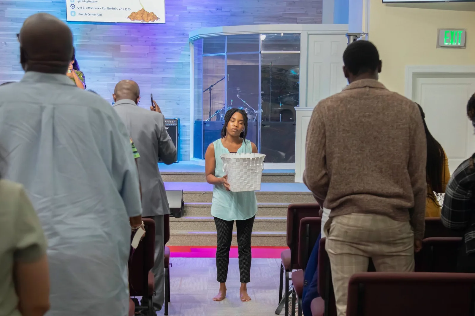The congregation giving during a service at Living Destiny Church in Norfolk